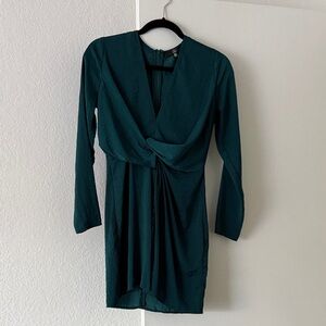 Missguided Teal Green Long Sleeve Twist Front Dress